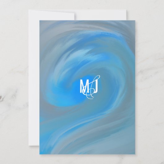 Marble Blue Wave Beach Typografy Wedding Einladung (Rückseite)
