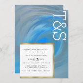 Marble Blue Wave Beach Typografy Wedding Einladung (Vorne/Hinten)