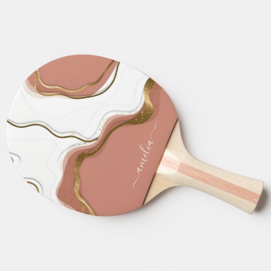 Marble Blush Pink Chic Script Girly Monogram Name Tischtennis Schläger (Seitenansicht)