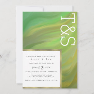 Marble Bold Green Forest Typografy Wedding Einladung