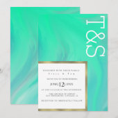 Marble Bold Mint Green Typografy Wedding Einladung (Vorne/Hinten)