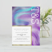 Marble Bold Mint Lila Blue Typografy Wedding Einladung (Stehend Vorderseite)