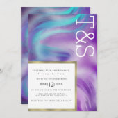 Marble Bold Mint Lila Blue Typografy Wedding Einladung (Vorne/Hinten)