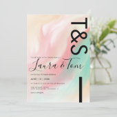Marble Bold Pink Aquamarin Peach Typografy Wedding Einladung (Stehend Vorderseite)