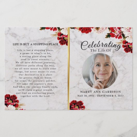 Marble Burgundy Blush Celebration of Life Program (Vorderseite)
