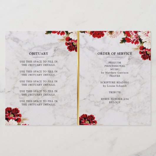 Marble Burgundy Blush Celebration of Life Program (Rückseite)