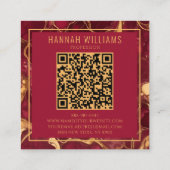 Marble Burgundy Gold Agate QR Code Bold Trendy Quadratische Visitenkarte (Rückseite)