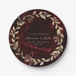 Marble Burgundy Gold Custom Floral Wreath VIP Pappteller