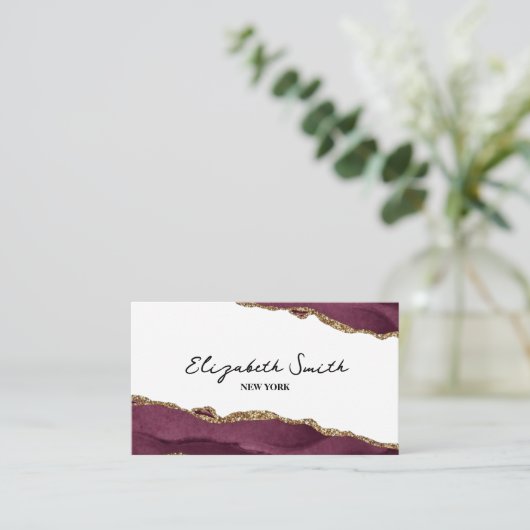 Marble Burgundy & Gold Visitenkarte (Stehend Vorderseite)