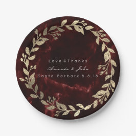 Marble Burgundy Red Gold Custom Floral Wreath Pappteller