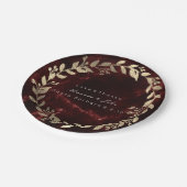 Marble Burgundy Red Gold Custom Floral Wreath Pappteller (Schrägansicht)
