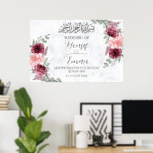 Marble Burgundy Rose Muslim Ismic Wedding Poster (Heimbüro)
