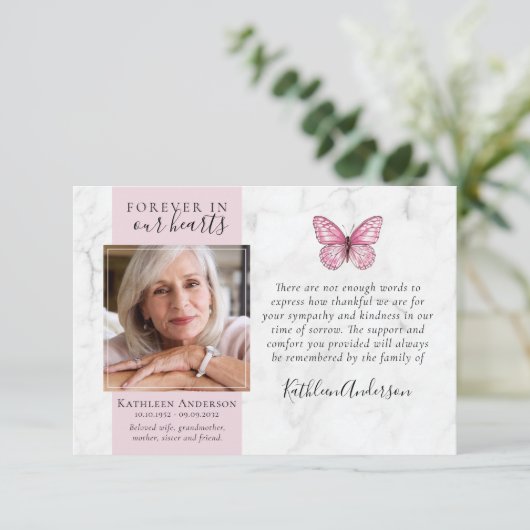 Marble Butterfly Foto Beerdigung Danke Karten (Stehend Vorderseite)