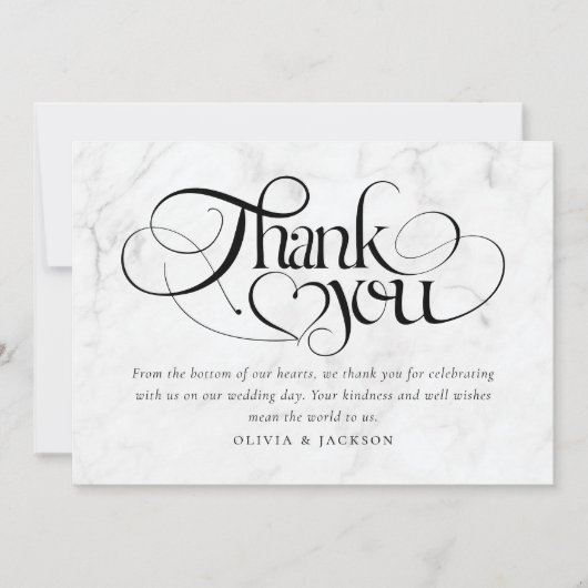 Marble Calligraphy Script Foto Wedding Dankeskarte (Vorderseite)