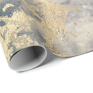 Marble Champaigne Gold Gray Blue Metal Stroke Geschenkpapier