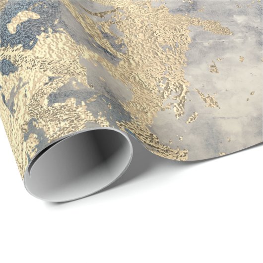 Marble Champaigne Gold Gray Blue Metal Stroke Geschenkpapier (Rolleneckpunkt)