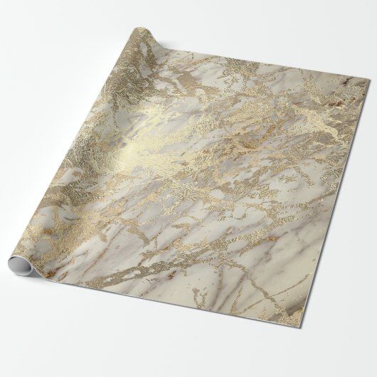 Marble Champaigne Gold Gray Metal Stroke Geschenkpapier (Ungerollt)