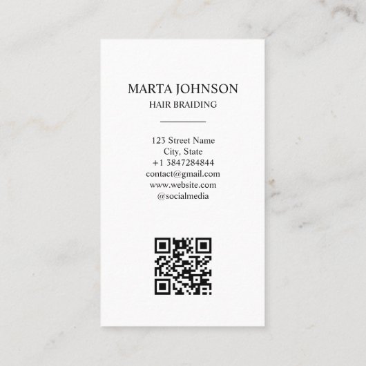 Marble Chic Afro American Braids Braiding QR Code Visitenkarte (Rückseite)