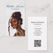 Marble Chic Afro American Braids Braiding QR Code Visitenkarte (Vorne/Hinten)