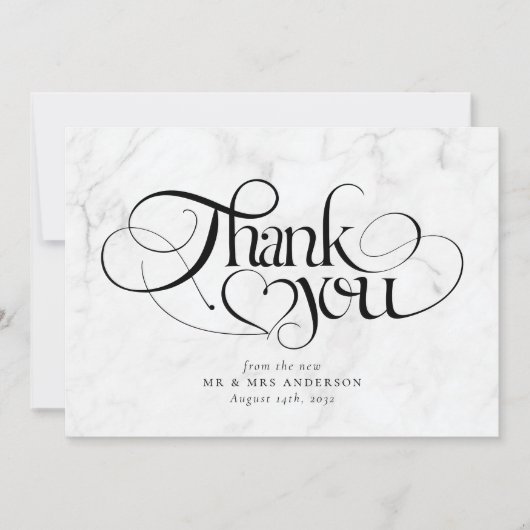 Marble Chic Calligraphy Script Foto Wedding Dankeskarte (Vorderseite)