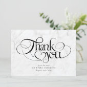 Marble Chic Calligraphy Script Foto Wedding Dankeskarte (Stehend Vorderseite)