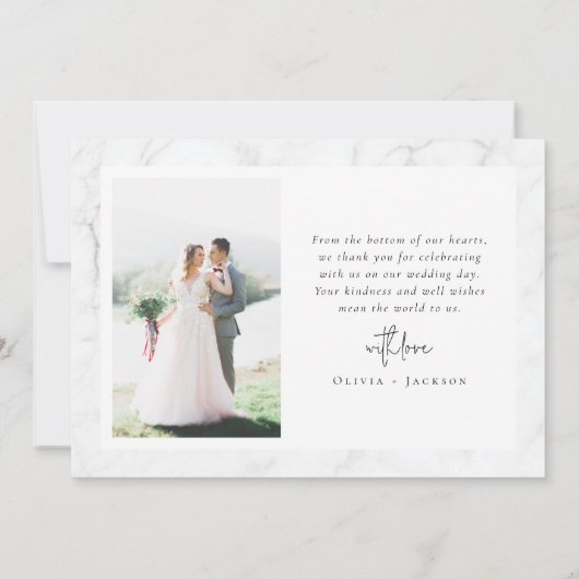 Marble Chic Calligraphy Script Foto Wedding Dankeskarte (Rückseite)
