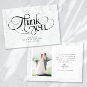 Marble Chic Calligraphy Script Foto Wedding Dankeskarte