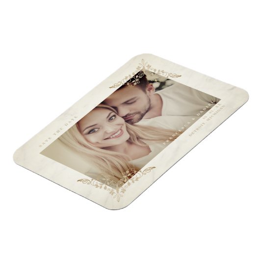 Marble Chic Golden Lace Romantische Paare Hochzeit Magnet (Linke Seite)