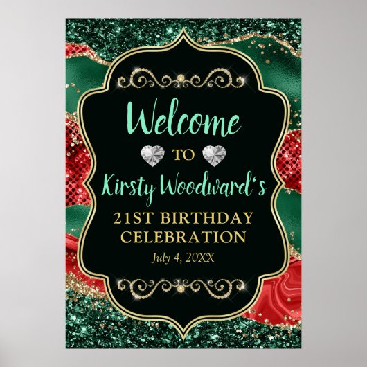 Marble Christmas Agate & Gold Glitzer Geburtstag Poster (Vorne)