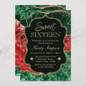 Marble Christmas Agate & Gold Glitzer Sweet 16 Einladung (Vorne/Hinten)