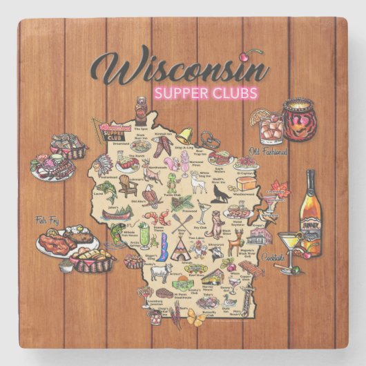 Marble Coaster - Wisconsin Supper Club Map Steinuntersetzer (Vorderseite)