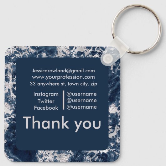 MARBLE CUSTOMIZABLE SQUARE-GESCHÄFT SCHLÜSSELANHÄNGER (Rückseite)