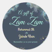 Marble Dusty Blue Islamic Wedding Geschenk von Zam Runder Aufkleber (Vorderseite)