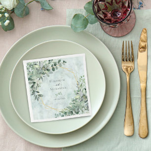 Marble Elegant Grüne Eukalyptus Gold Wedding Serviette