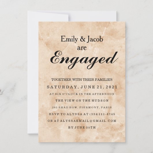 Marble Elegant Wedding Verlobung Einladung (Vorderseite)