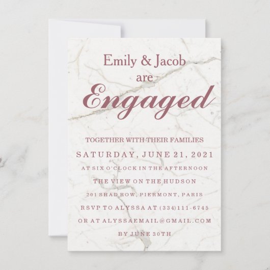 Marble Elegant Wedding Verlobung Einladung (Vorderseite)