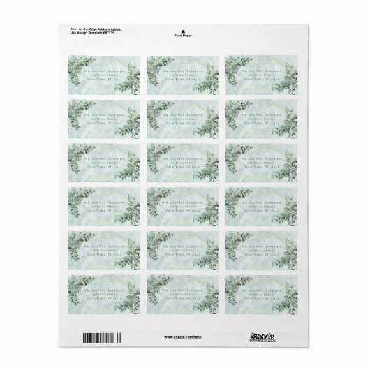 Marble Eucalyptus Greenery Gold Wedding Address Adressaufkleber (Vorne)