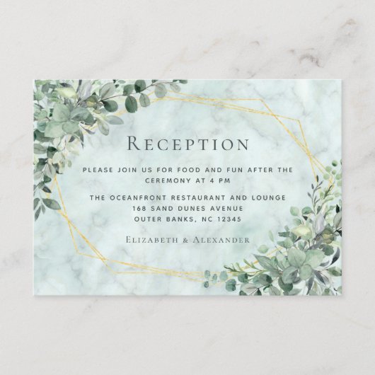 Marble Eucalyptus Greenery Gold Wedding Empfang Begleitkarte (Vorderseite)