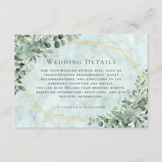 Marble Eukalyptus Greenery Gold Wedding Details Begleitkarte (Vorderseite)