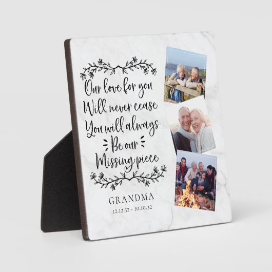 Marble Family Memorial Drei Foto Keepake Fotoplatte (Vorderseite)