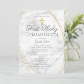 Marble First Heilige Kommunion Einladung (Stehend Vorderseite)