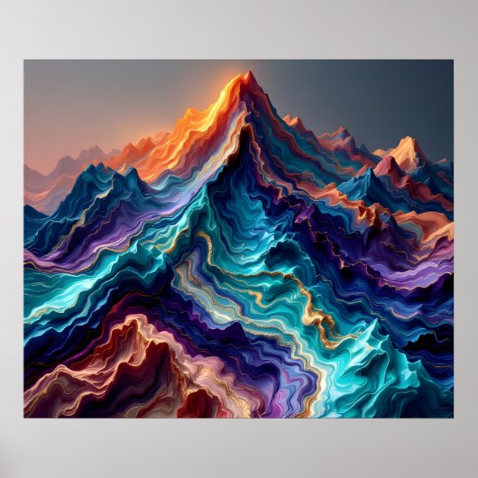 Marble Flow Mountains – Colorful Abstract Art Post Poster (Vorne)
