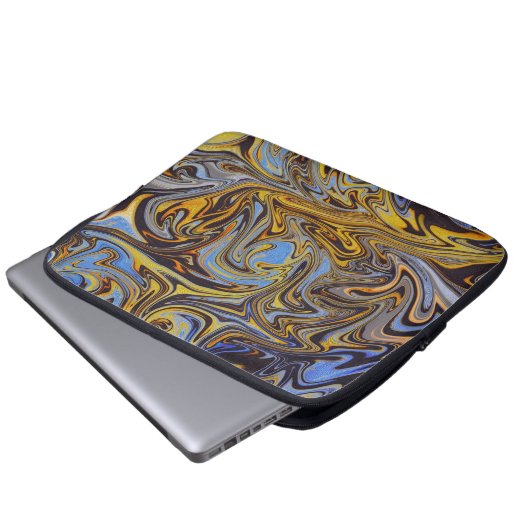 Marble Forms – Blue & Gold Art Mouse Pad Laptopschutzhülle (Vorne Knopf)
