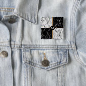 Marble für Schwarz-weißen Karo mit Monogramm-Taste Button (Beispiel)