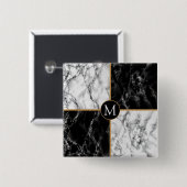 Marble für Schwarz-weißen Karo mit Monogramm-Taste Button (Vorne & Hinten)