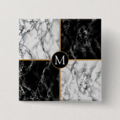 Marble für Schwarz-weißen Karo mit Monogramm-Taste Button (Vorderseite)