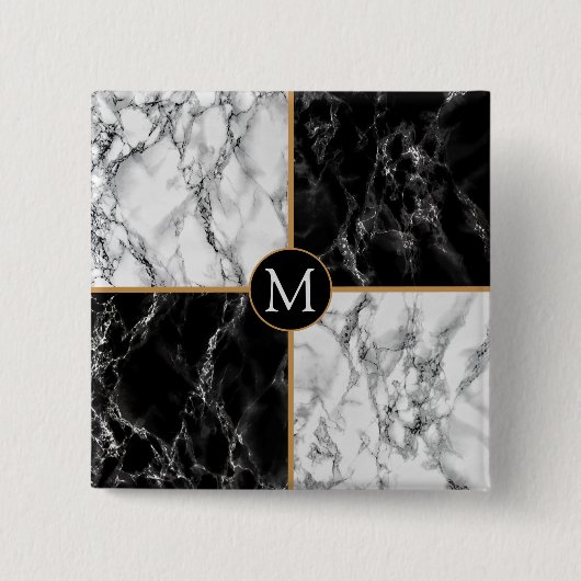 Marble für Schwarz-weißen Karo mit Monogramm-Taste Button (Vorderseite)