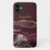Marble Geode Burgundy Gold Dusty Pink Script Name Case-Mate iPhone Hülle (Rückseite)