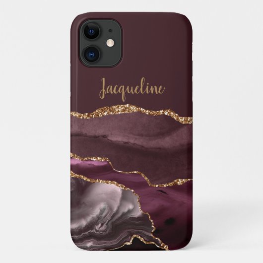 Marble Geode Burgundy Gold Dusty Pink Script Name Case-Mate iPhone Hülle (Rückseite)