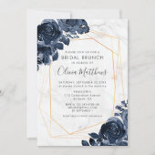 Marble Geometric Gold Blue Rose Bridal Brunch Einladung (Vorderseite)